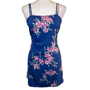 Blue mini dress with pink flowers
